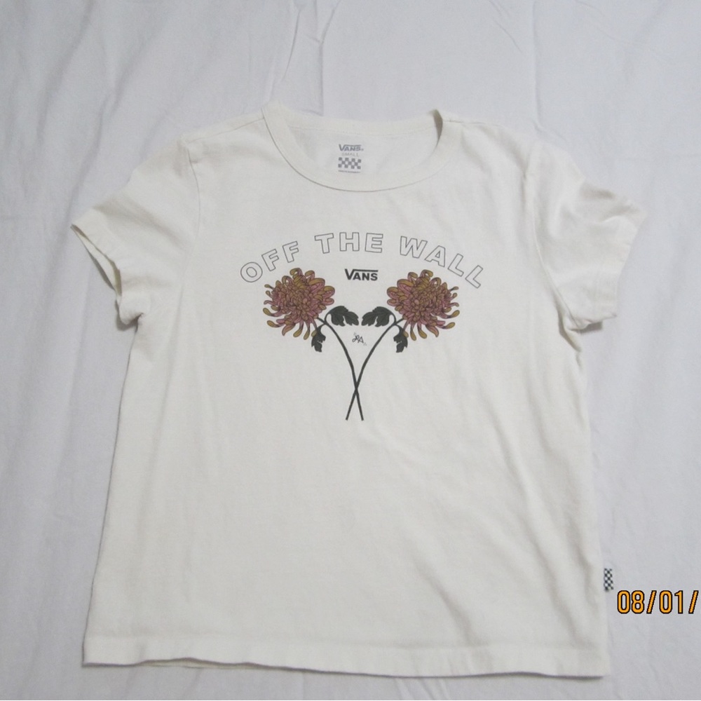 Vans cropped cream shirt with flowers! Size small